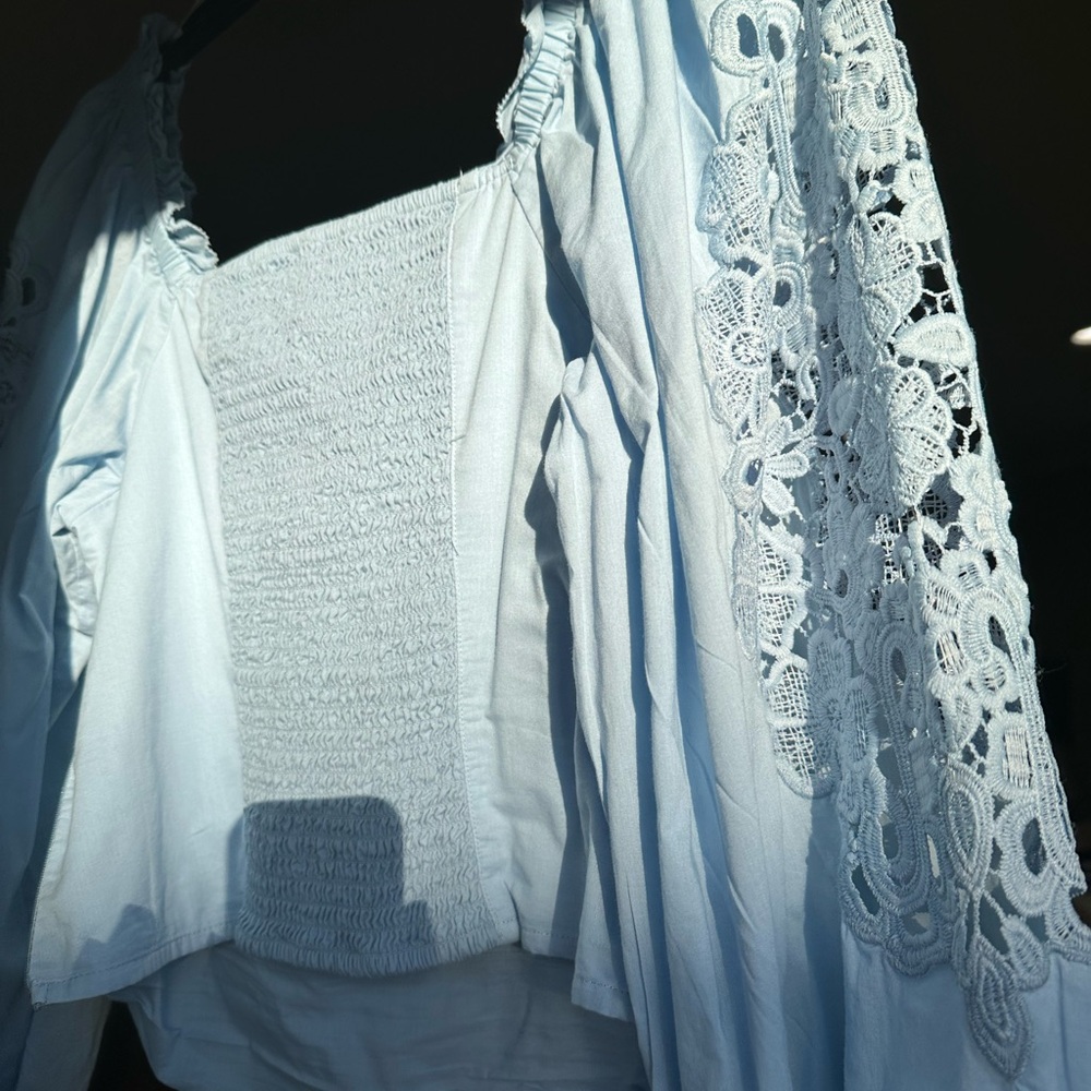 Light Blue Lace Sleeve Top